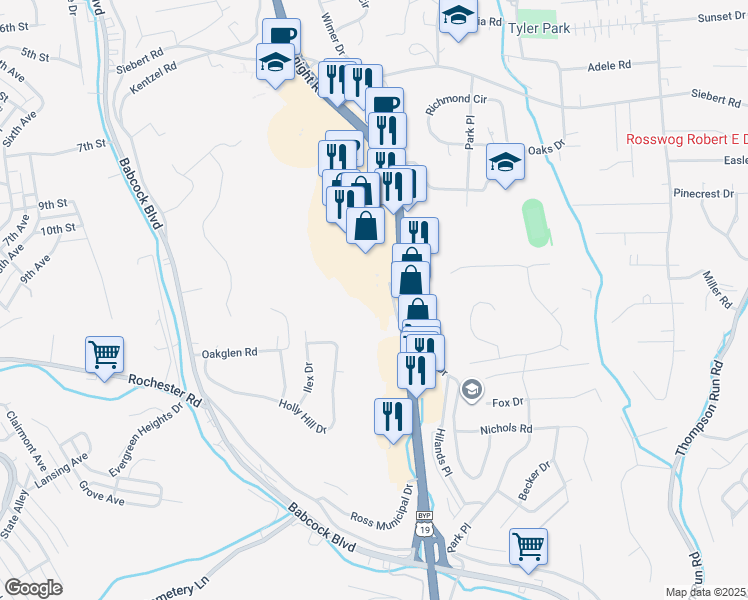 map of restaurants, bars, coffee shops, grocery stores, and more near 4801 McKnight Rd in Pittsburgh