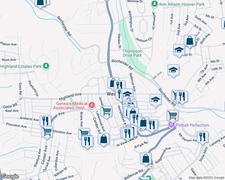 map of restaurants, bars, coffee shops, grocery stores, and more near 214 Highland Avenue in Pittsburgh