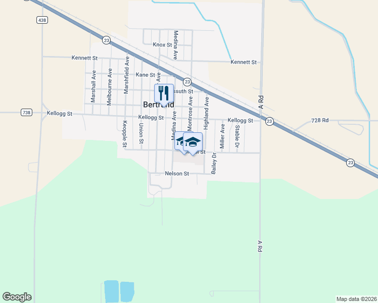 map of restaurants, bars, coffee shops, grocery stores, and more near 301 Montrose Avenue in Bertrand