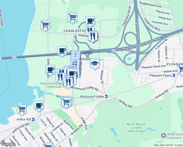 map of restaurants, bars, coffee shops, grocery stores, and more near 200 Boscombe Avenue in Staten Island