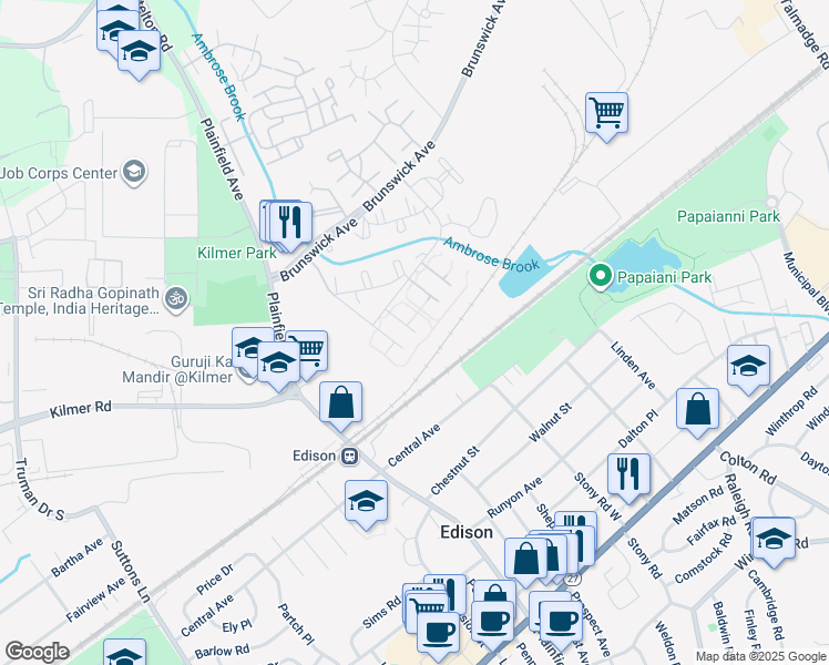 map of restaurants, bars, coffee shops, grocery stores, and more near 952 Blueberry Court in Edison