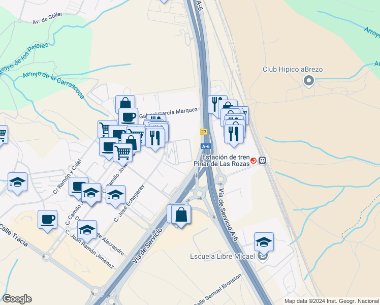 map of restaurants, bars, coffee shops, grocery stores, and more near 8 Calle José Echegaray in Las Rozas de Madrid