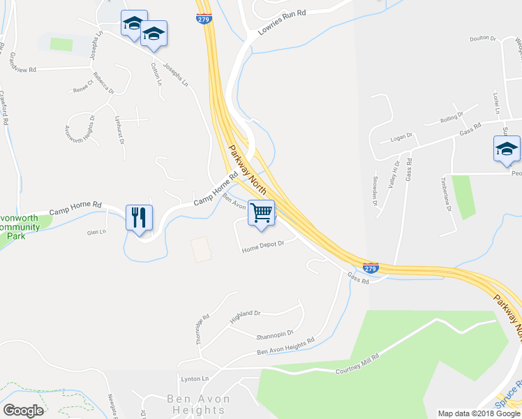 map of restaurants, bars, coffee shops, grocery stores, and more near 140 Ben Avon Heights Road in Pittsburgh