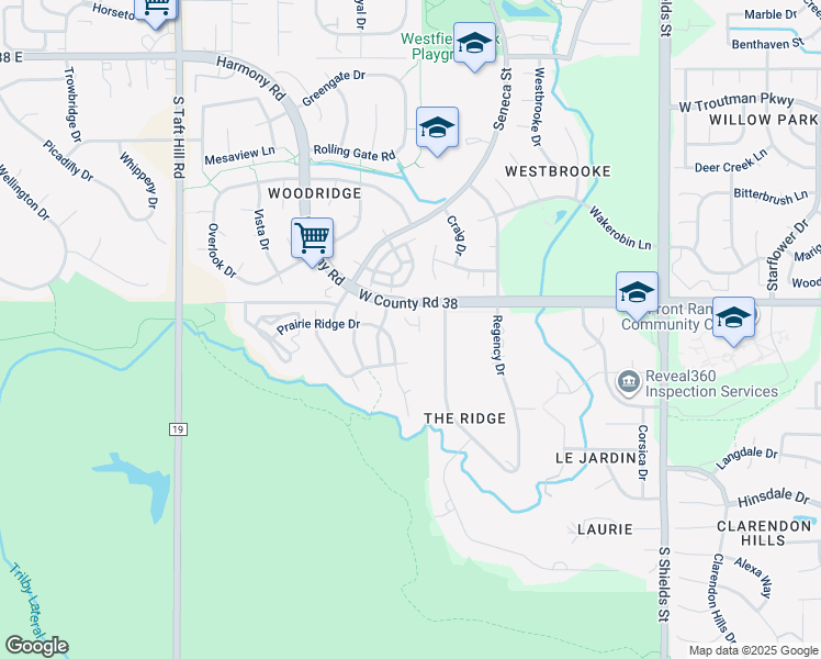 map of restaurants, bars, coffee shops, grocery stores, and more near 1621 West Harmony Road in Fort Collins