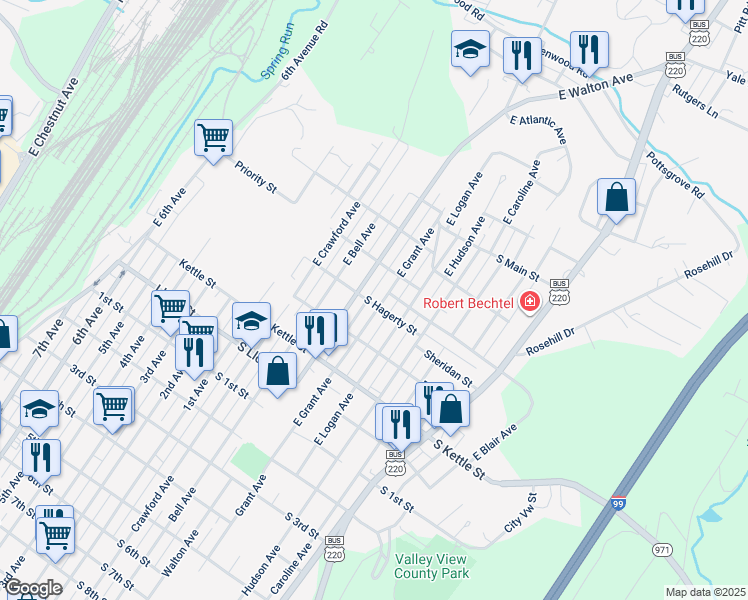 map of restaurants, bars, coffee shops, grocery stores, and more near 598 S Hagerty St in Altoona
