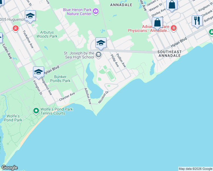 map of restaurants, bars, coffee shops, grocery stores, and more near 67 Nicolosi Loop in Staten Island
