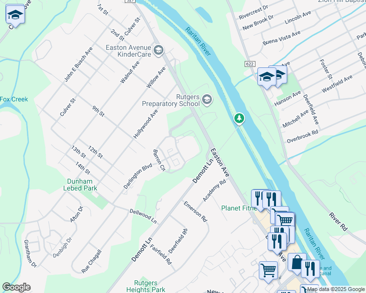 map of restaurants, bars, coffee shops, grocery stores, and more near 1350 Easton Avenue in Franklin Township