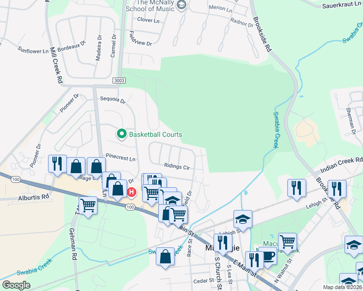 map of restaurants, bars, coffee shops, grocery stores, and more near 321 Surrey Place in Macungie