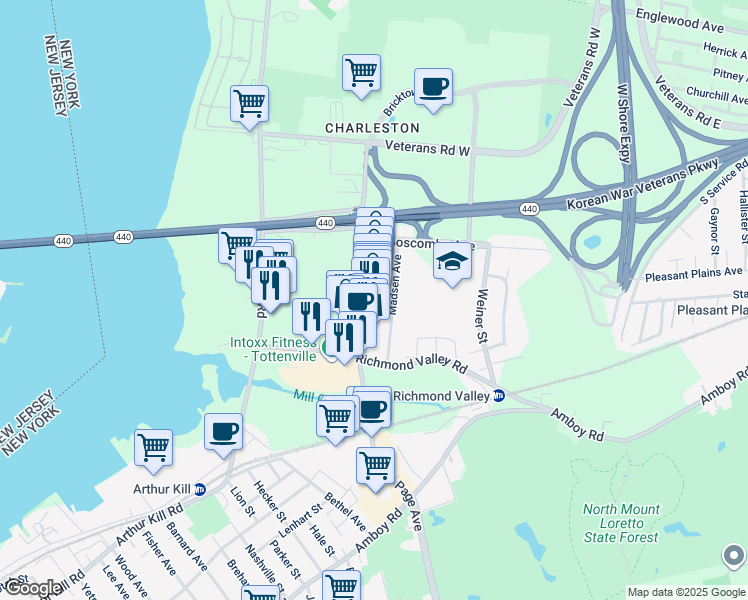 map of restaurants, bars, coffee shops, grocery stores, and more near 95 Page Avenue in Staten Island