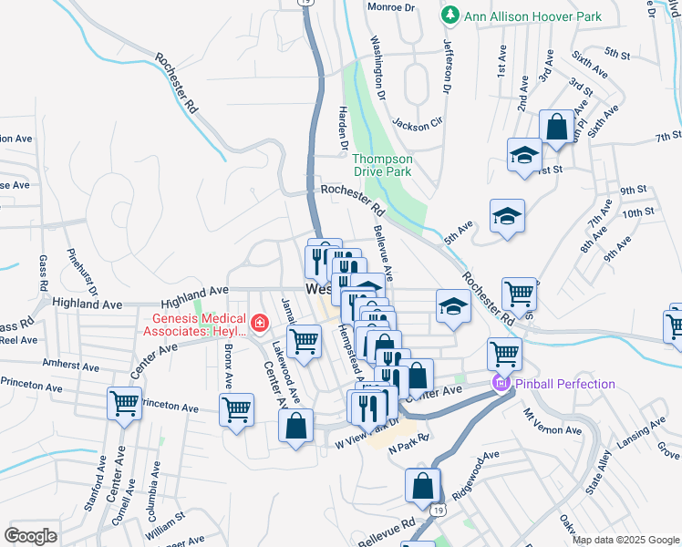 map of restaurants, bars, coffee shops, grocery stores, and more near in West View