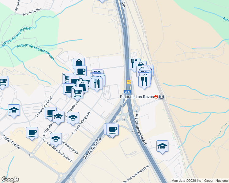 map of restaurants, bars, coffee shops, grocery stores, and more near 8 Calle José Echegaray in Las Rozas de Madrid
