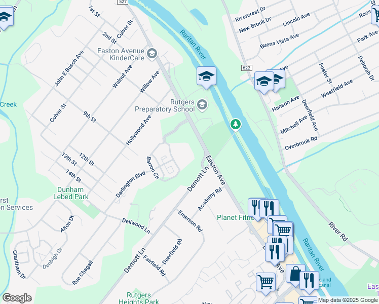 map of restaurants, bars, coffee shops, grocery stores, and more near 100 Barron Circle in Franklin Township