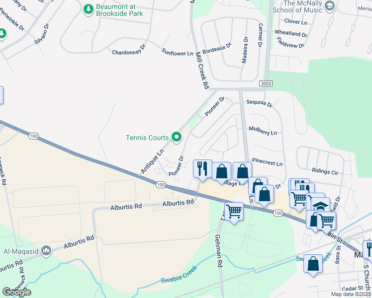 map of restaurants, bars, coffee shops, grocery stores, and more near 6890 Pioneer Drive in Macungie