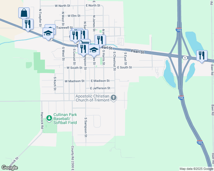 map of restaurants, bars, coffee shops, grocery stores, and more near 417 South Harris Street in Tremont