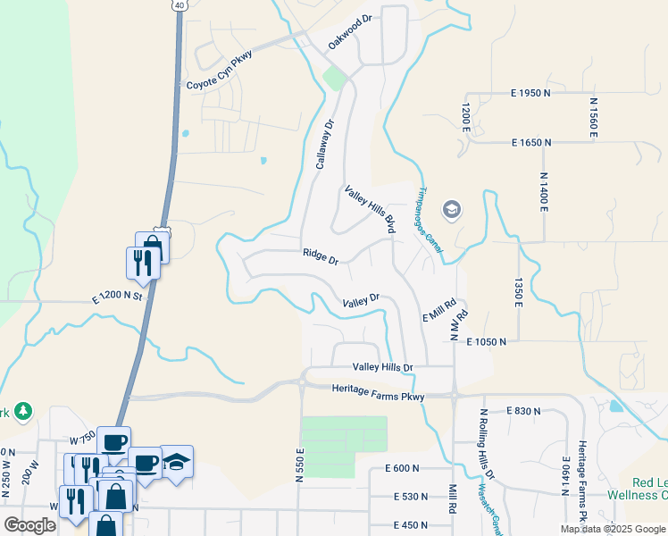 map of restaurants, bars, coffee shops, grocery stores, and more near 690 Ridge Drive in Heber City
