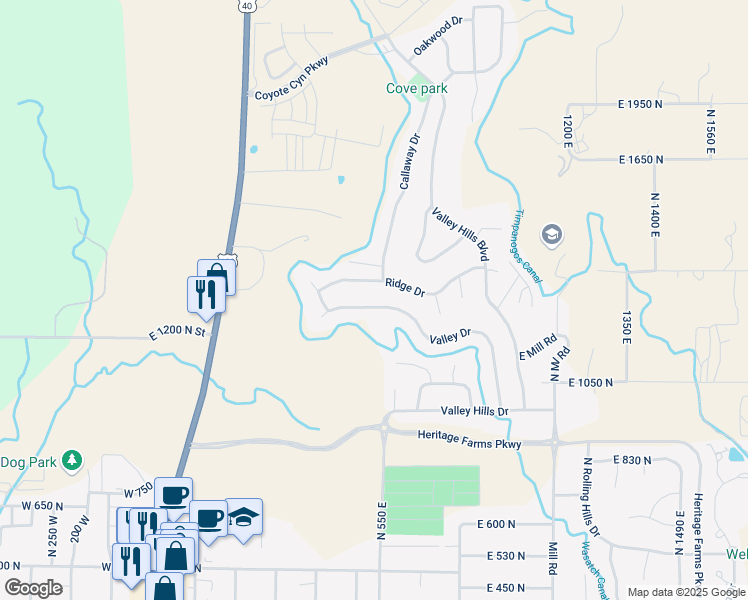 map of restaurants, bars, coffee shops, grocery stores, and more near 521 Valley Drive in Heber City