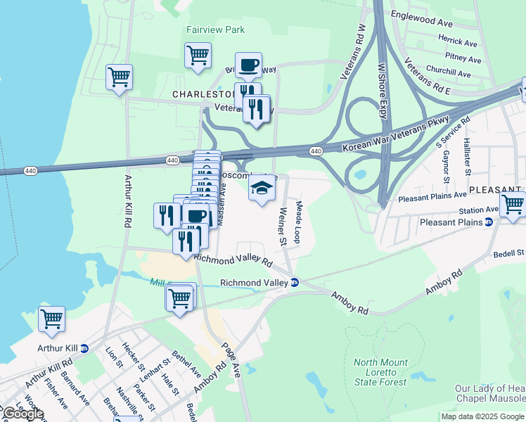 map of restaurants, bars, coffee shops, grocery stores, and more near 200 Boscombe Avenue in Staten Island