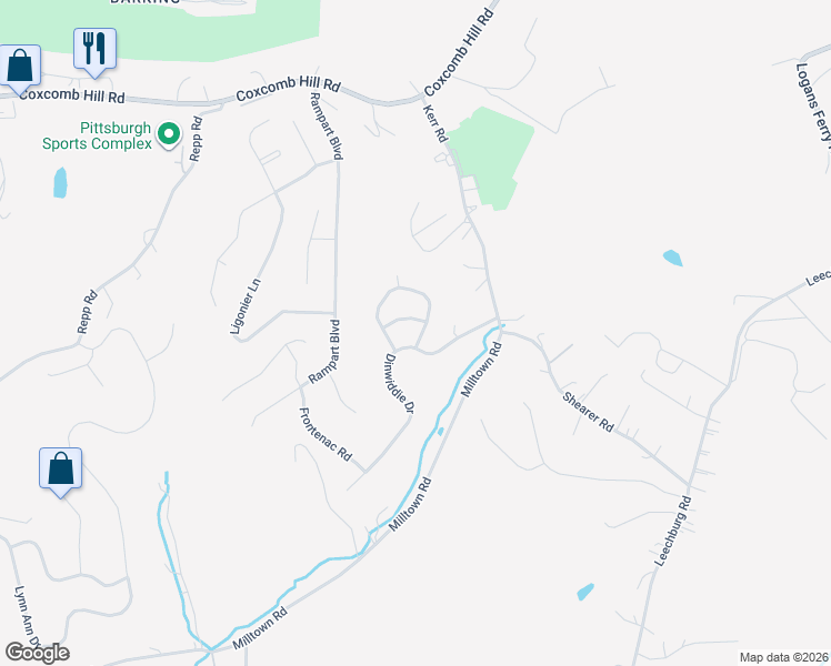map of restaurants, bars, coffee shops, grocery stores, and more near 162 Dinwiddie Drive in New Kensington