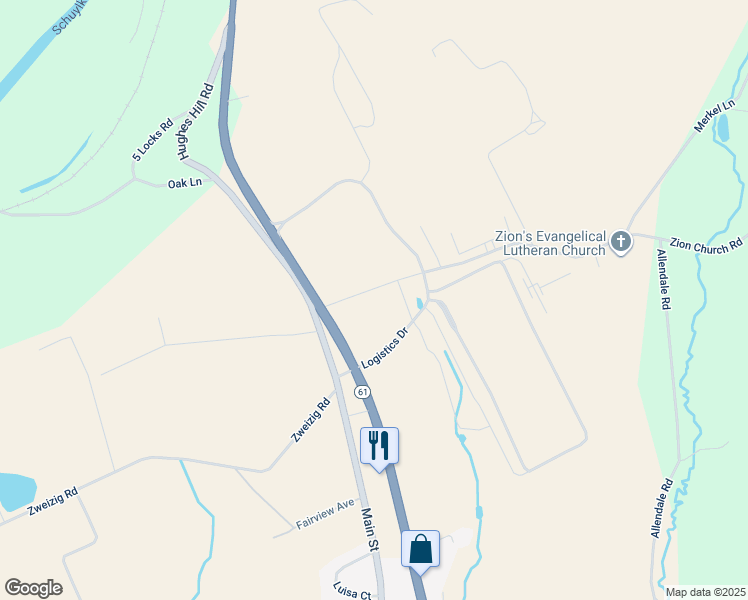 map of restaurants, bars, coffee shops, grocery stores, and more near 56 Zion Church Road in Shoemakersville