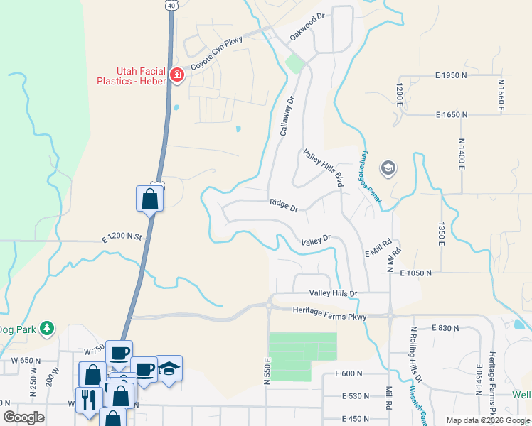 map of restaurants, bars, coffee shops, grocery stores, and more near 531 Valley Drive in Heber City