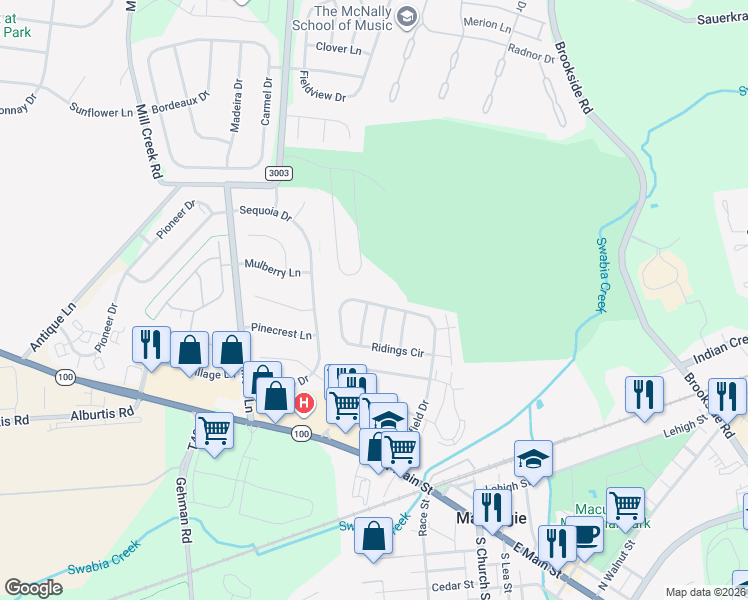 map of restaurants, bars, coffee shops, grocery stores, and more near 321 Surrey Place in Macungie