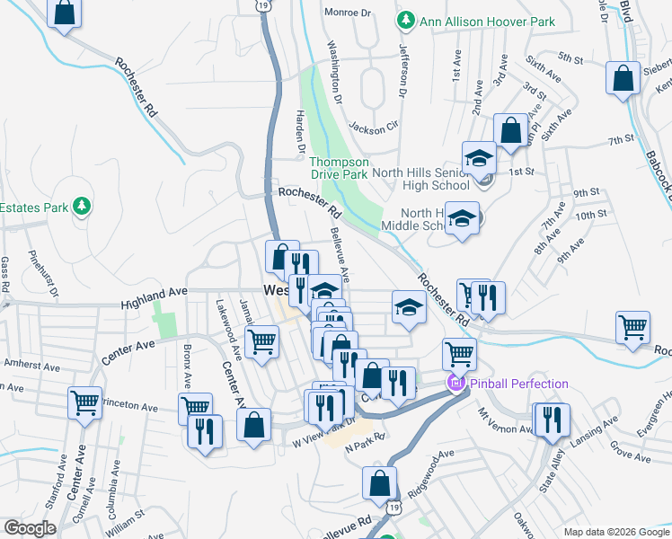 map of restaurants, bars, coffee shops, grocery stores, and more near 158 Highland Avenue in Pittsburgh