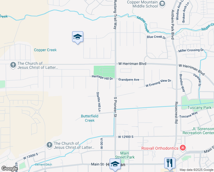 map of restaurants, bars, coffee shops, grocery stores, and more near 12562 Majestic Hill Court in Herriman