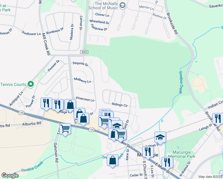 map of restaurants, bars, coffee shops, grocery stores, and more near 235 Ridings Circle in Macungie