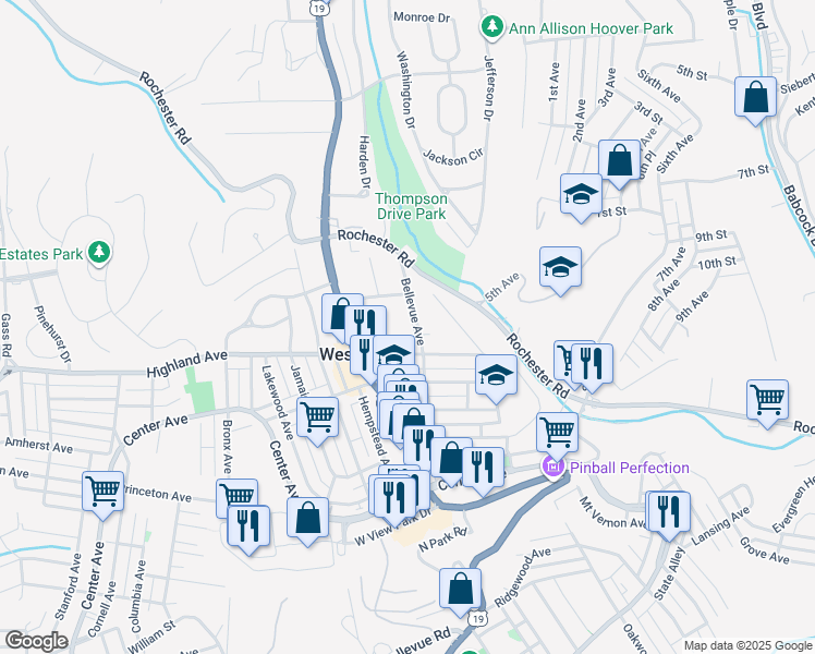 map of restaurants, bars, coffee shops, grocery stores, and more near 113 Bellevue Avenue in Pittsburgh