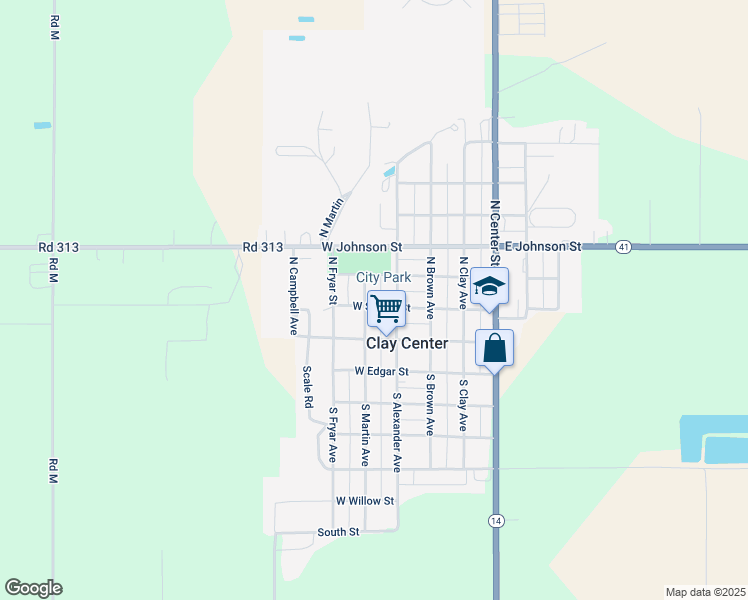map of restaurants, bars, coffee shops, grocery stores, and more near 215 West Sutton Street in Clay Center