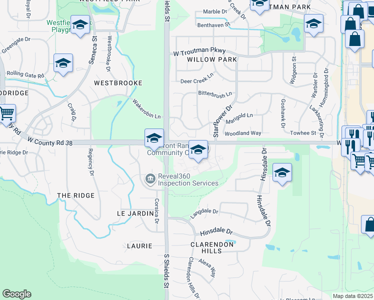 map of restaurants, bars, coffee shops, grocery stores, and more near 4616 South Shields Street in Fort Collins