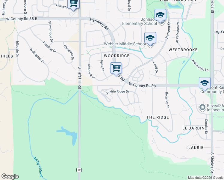 map of restaurants, bars, coffee shops, grocery stores, and more near 4808 Prairie Vista Drive in Fort Collins