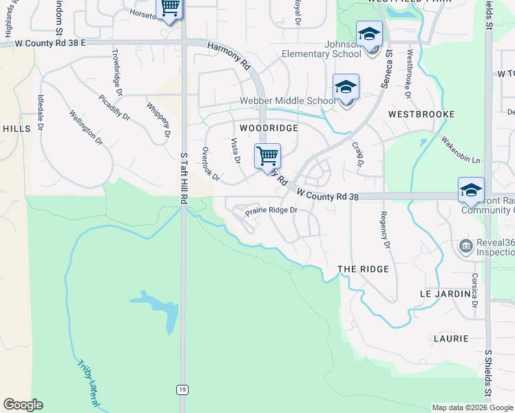 map of restaurants, bars, coffee shops, grocery stores, and more near 4808 Prairie Vista Drive in Fort Collins