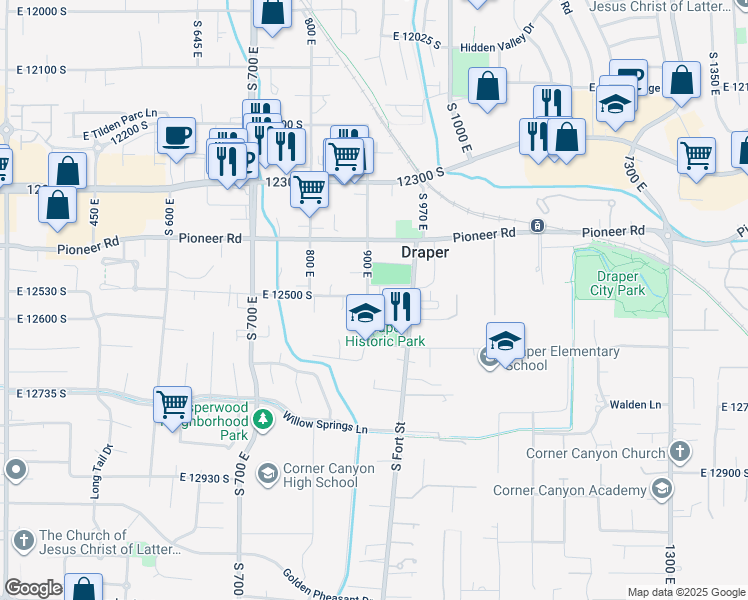 map of restaurants, bars, coffee shops, grocery stores, and more near 920 East 12600 South in Draper