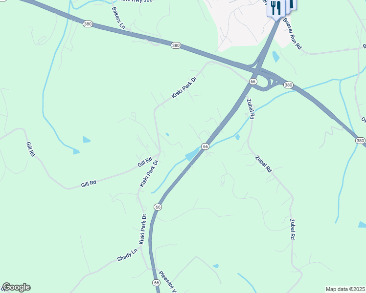 map of restaurants, bars, coffee shops, grocery stores, and more near 763 Kiski Park Drive in Apollo