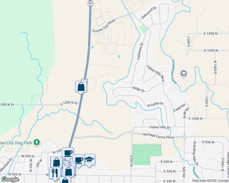 map of restaurants, bars, coffee shops, grocery stores, and more near 385 Valley Drive in Heber City