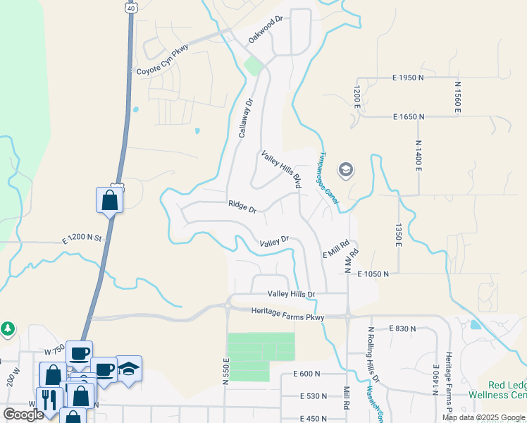 map of restaurants, bars, coffee shops, grocery stores, and more near Pine Circle in Heber City