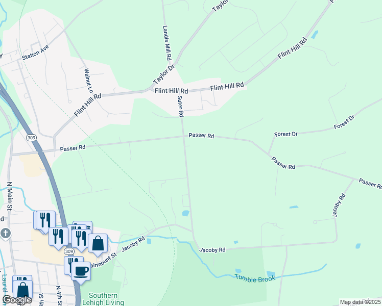 map of restaurants, bars, coffee shops, grocery stores, and more near 7091 Suter Road in Coopersburg