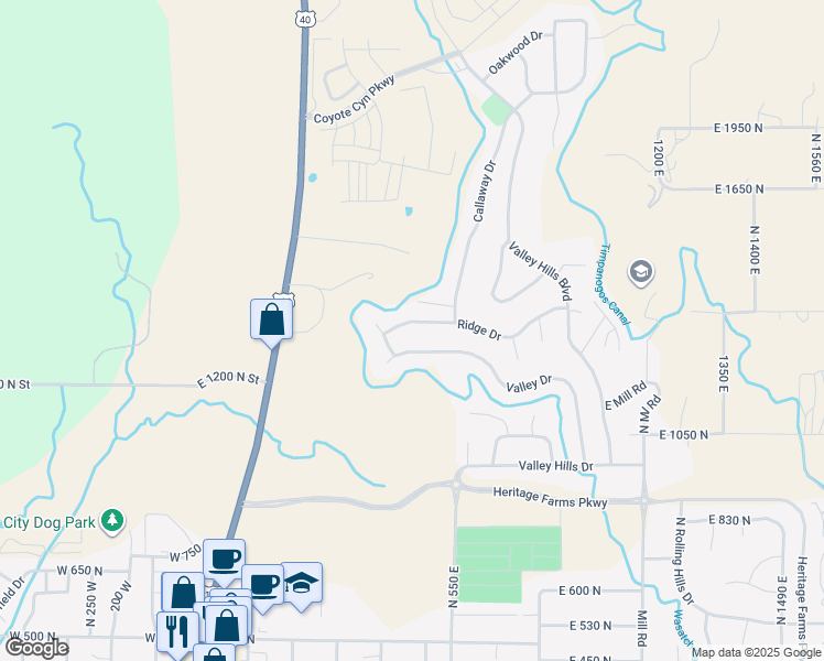 map of restaurants, bars, coffee shops, grocery stores, and more near 470 Ridge Drive in Heber City