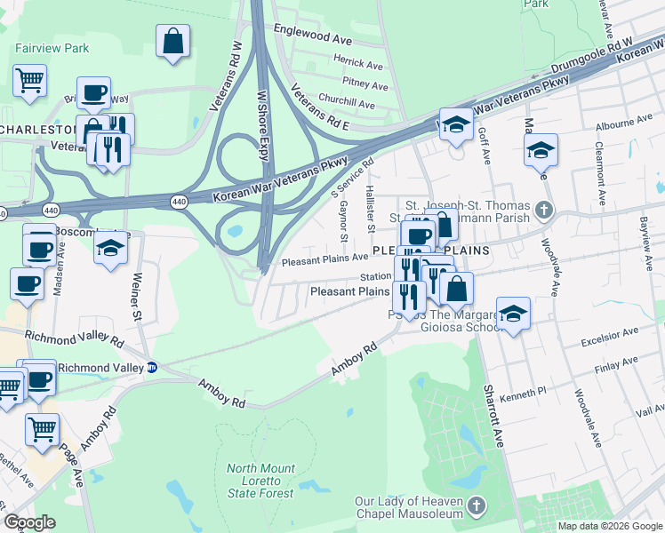 map of restaurants, bars, coffee shops, grocery stores, and more near 6 Gaynor Street in Staten Island
