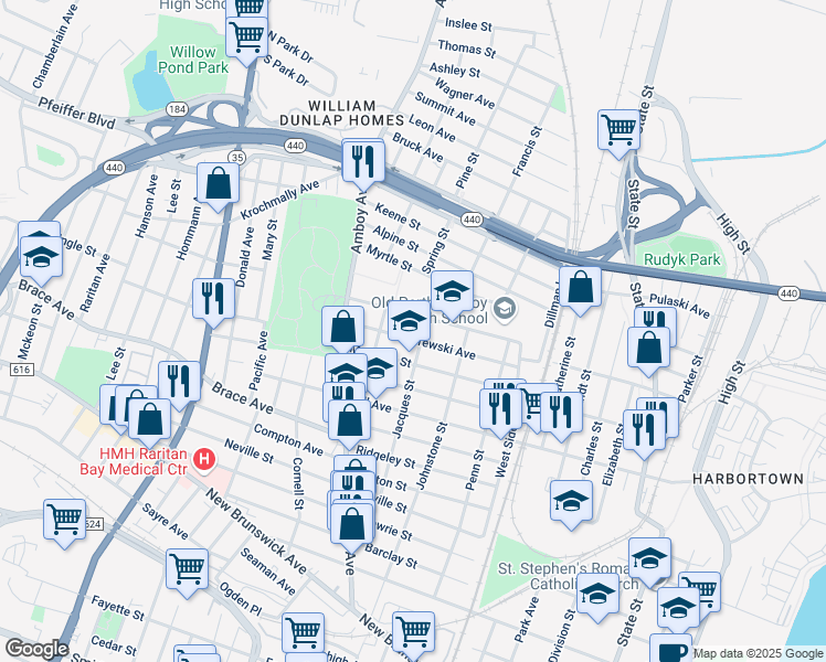 map of restaurants, bars, coffee shops, grocery stores, and more near 761 Francis Street in Perth Amboy