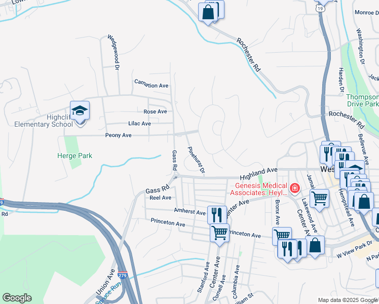 map of restaurants, bars, coffee shops, grocery stores, and more near 160 Pinehurst Drive in Pittsburgh