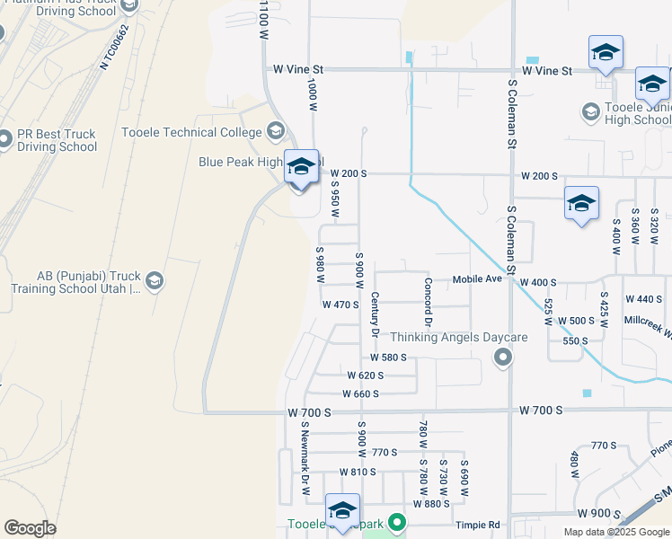 map of restaurants, bars, coffee shops, grocery stores, and more near 947 West 370 South in Tooele