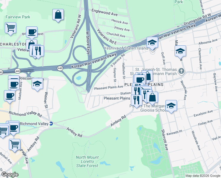 map of restaurants, bars, coffee shops, grocery stores, and more near 6 Gaynor Street in Staten Island