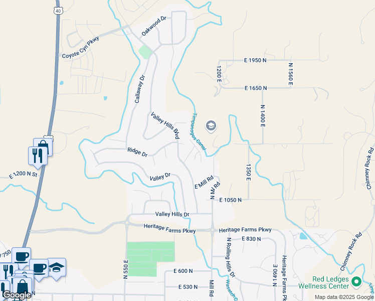 map of restaurants, bars, coffee shops, grocery stores, and more near 877 East Cottonwood Drive in Heber City