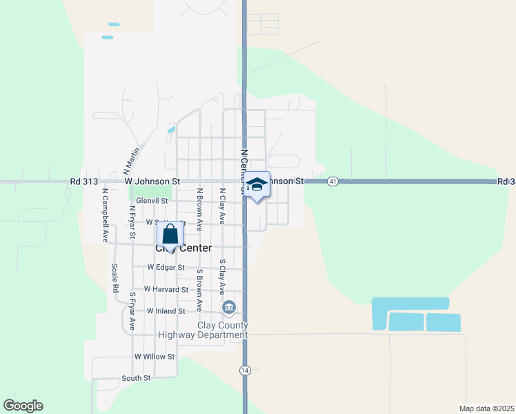 map of restaurants, bars, coffee shops, grocery stores, and more near 200 North Center Street in Clay Center
