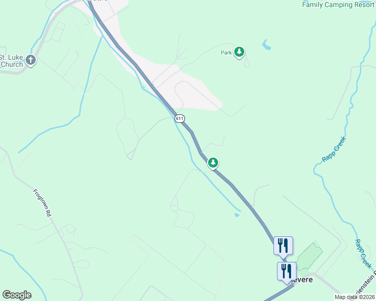 map of restaurants, bars, coffee shops, grocery stores, and more near 8950 Easton Road in Ottsville