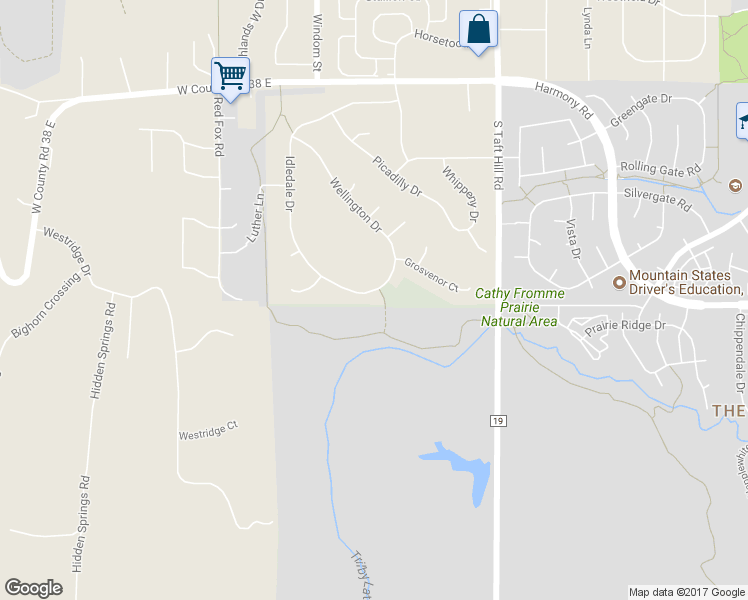 map of restaurants, bars, coffee shops, grocery stores, and more near 4533 Idledale Drive in Fort Collins