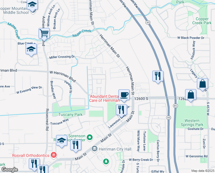 map of restaurants, bars, coffee shops, grocery stores, and more near 12506 Terrameer Avenue in Herriman