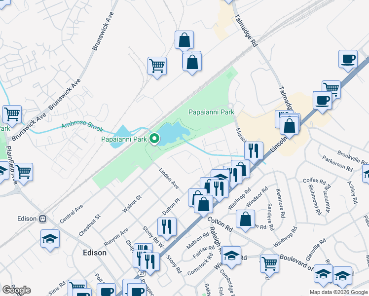 map of restaurants, bars, coffee shops, grocery stores, and more near 21 Elmwood Terrace in Edison